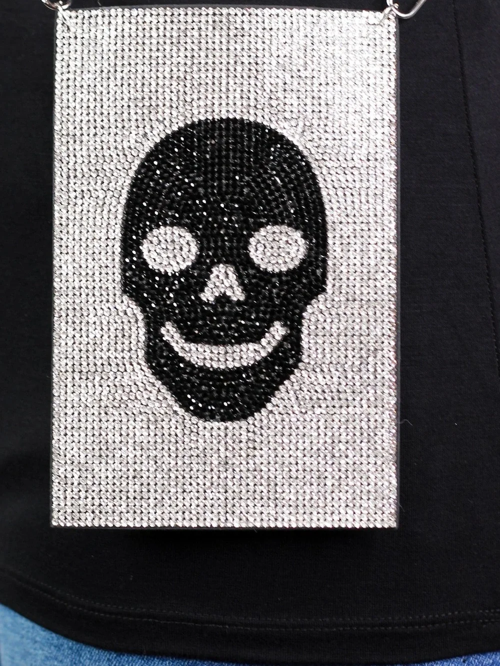 Edgy, rhinestone skull crossbody bag